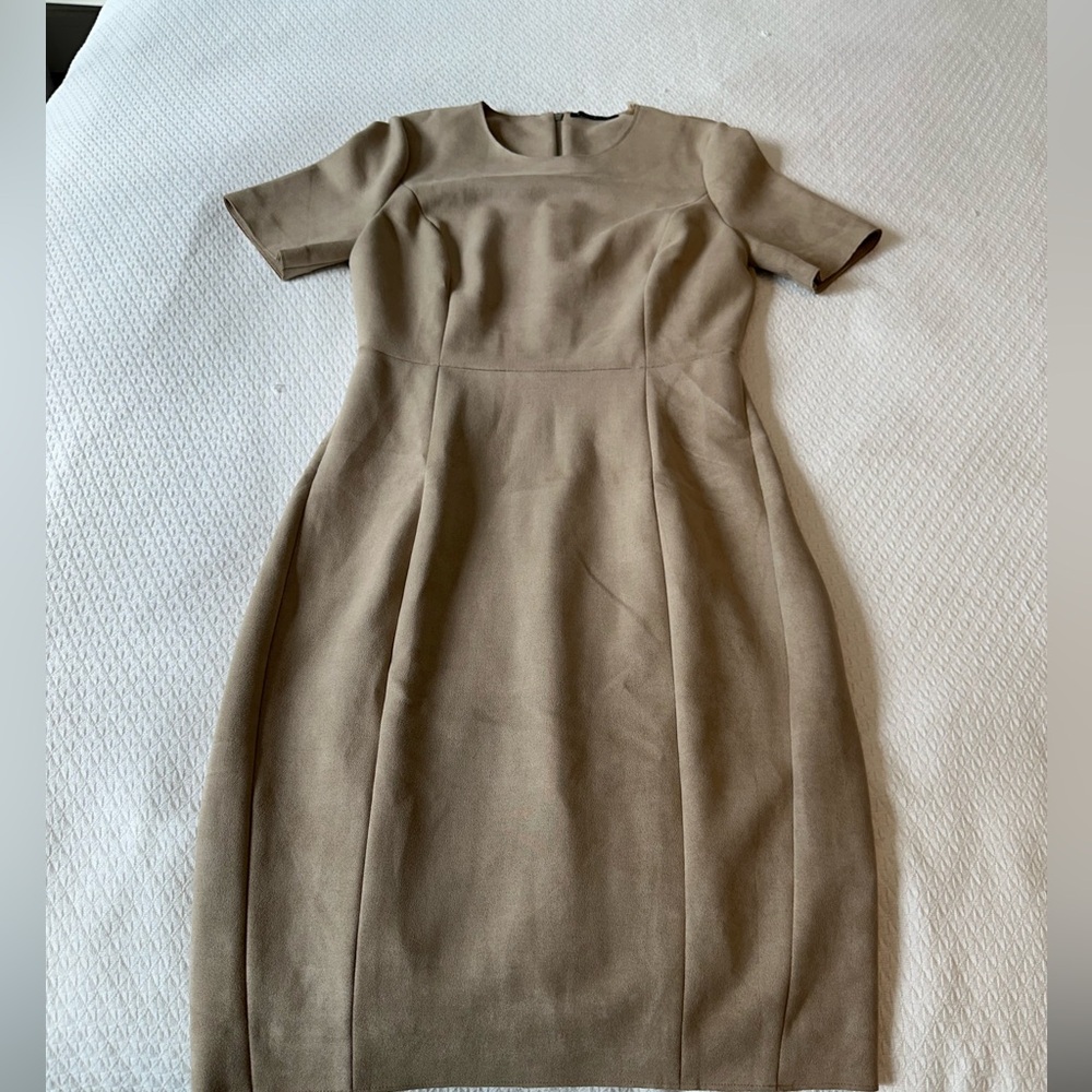 Gorgeous Tan Suede Ellie Tahari Midi Dress. NWOT.